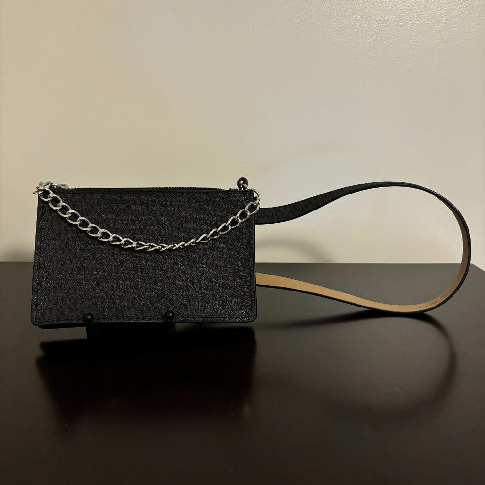 Michael Kors Signature MK Logo Black Belt Bag with Chain Accent